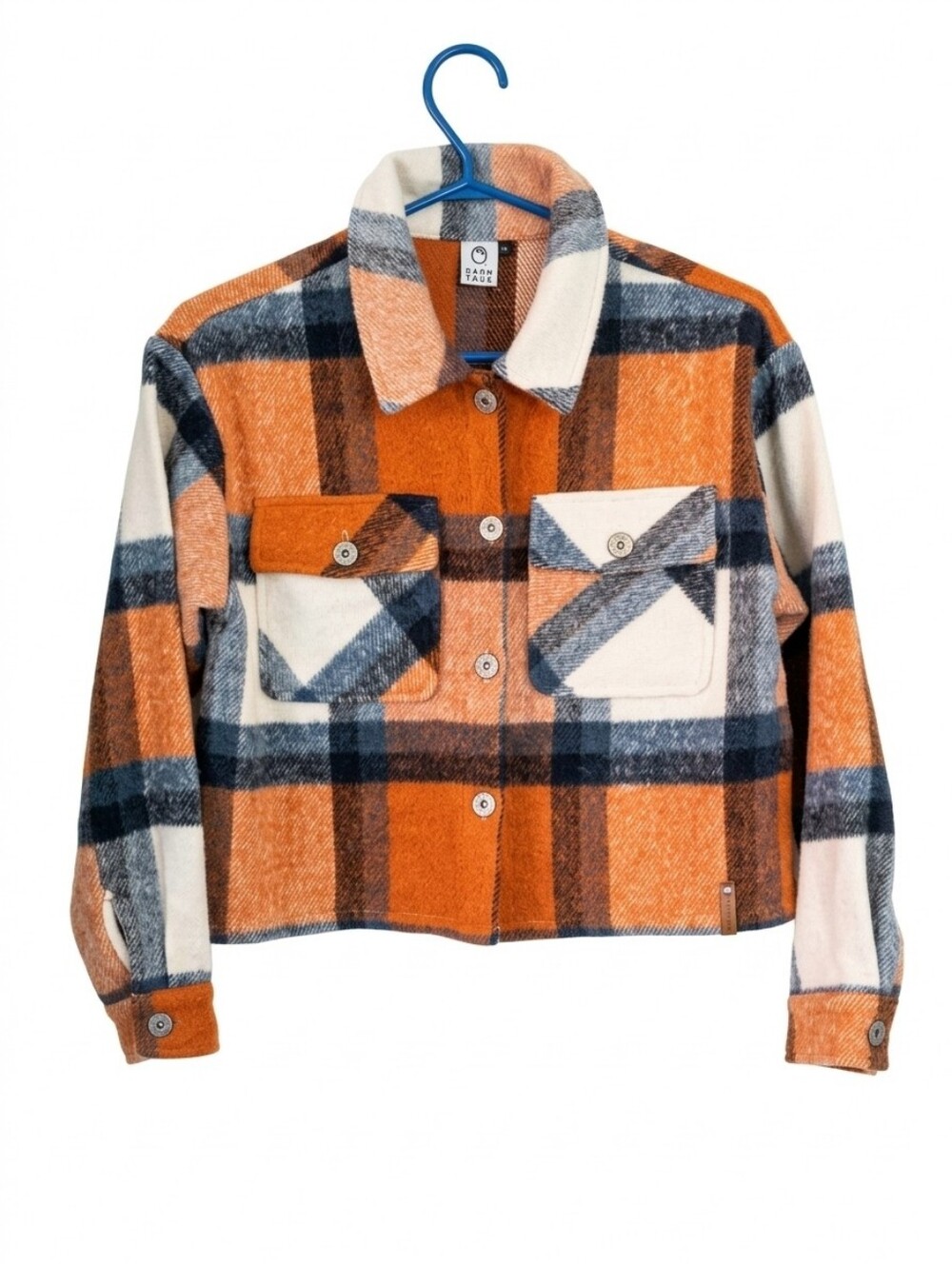 Sabotage Orange Plaid Shacket with Navy & Cream Accents Girls Sz 12 P2P 18"